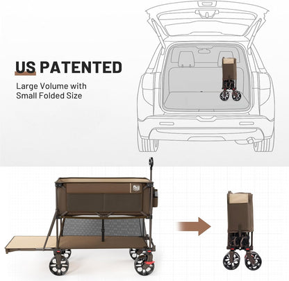 TIMBER RIDGE 400L Large Capacity Folding Double Decker Wagon with Brakes, 54" Extra Long Extender