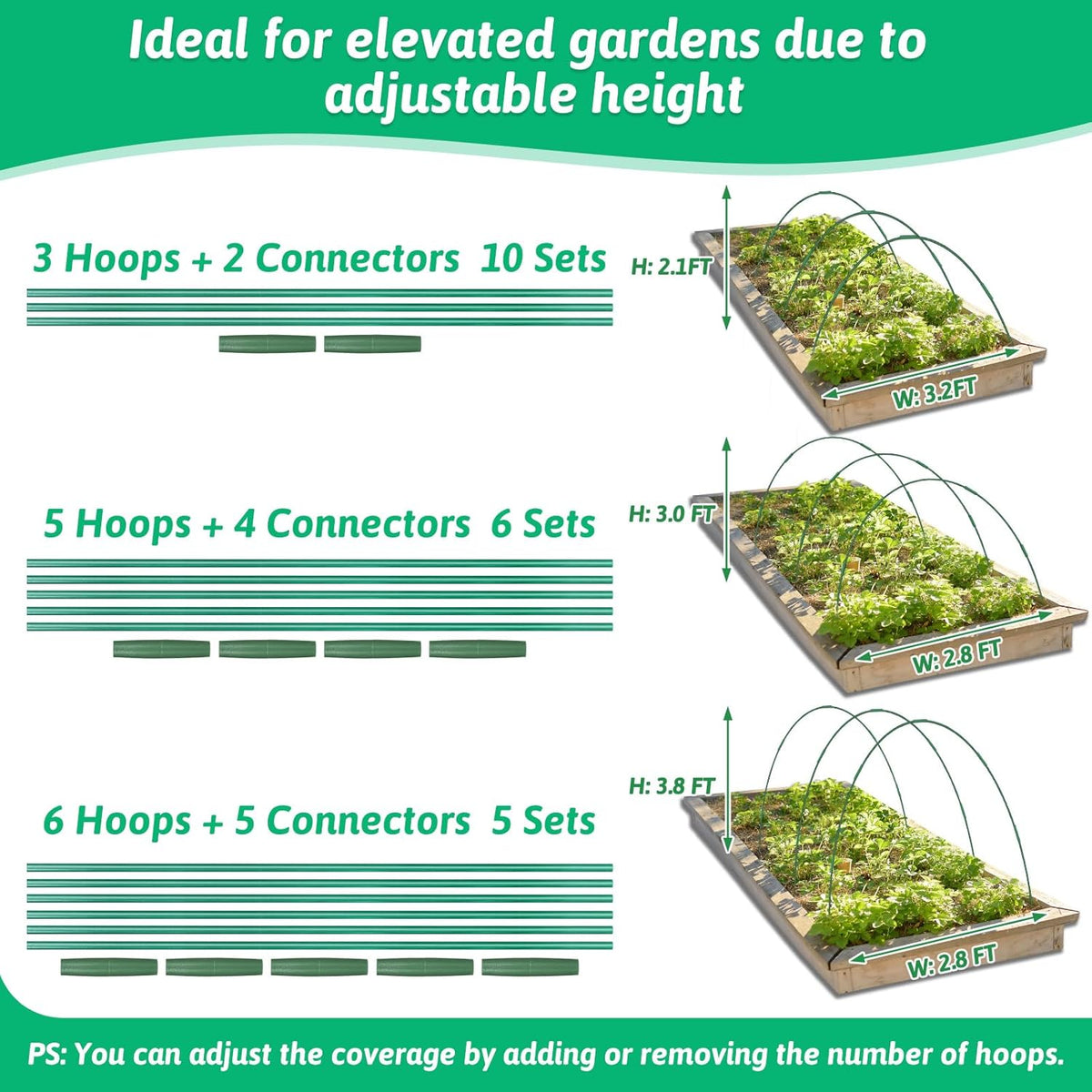 30 Pcs Garden Hoops for Raised Beds, 6mm Greenhouse Hoops Grow Tunnel Fiberglass Hoop House Kit, 6