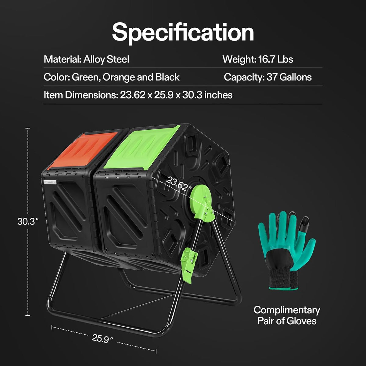VIVOSUN Dual Chamber Tumbling Composter, 2X 18.5 Gallon Compost Bin, Heavy-Duty Compost Tumbler