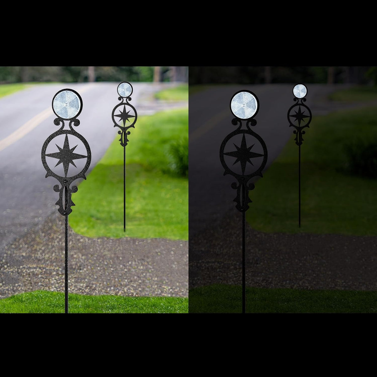 Touch of Class Pathways Reflective Driveway Marker Stake Set of Two for Outdoor Use | Compass Star