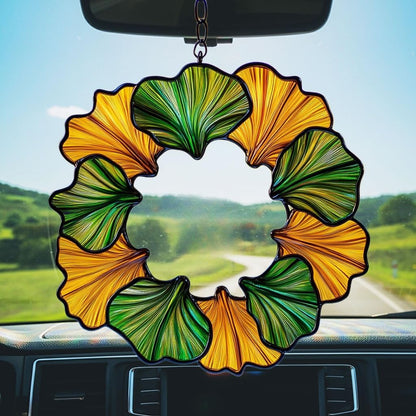 Ginkgo Wreath Acrylic Suncatcher Stained Glass Effect Window Car Hanging Christmas Ornament Indoor