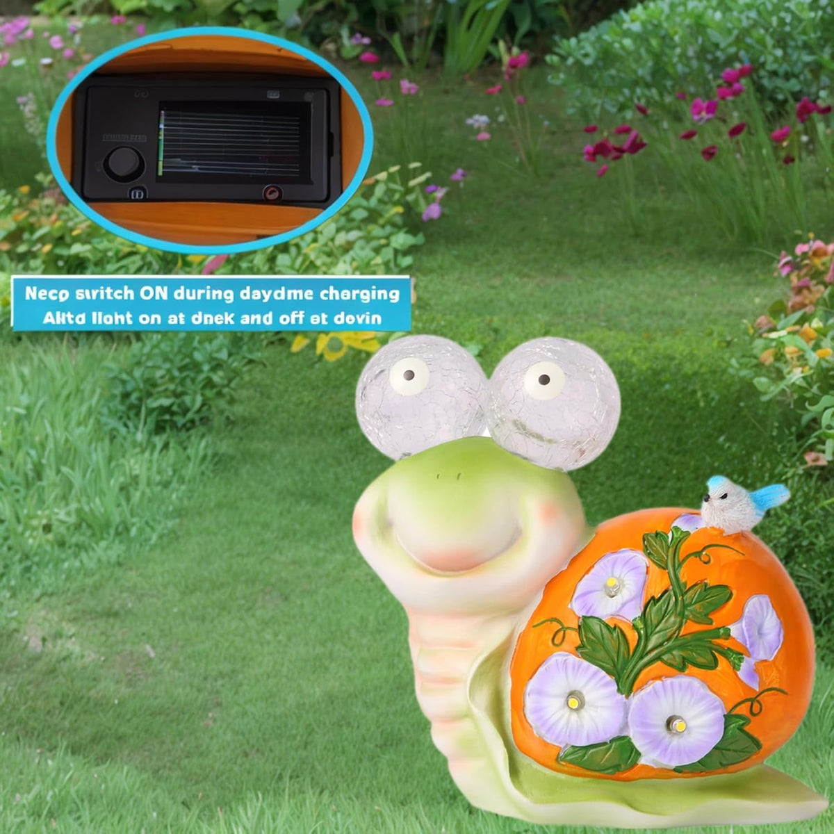 ASTRAEUS Solar Snail Statue Garden Light Figurine Outdoor Decor with 5 LED Lights Lawn Decor Statue