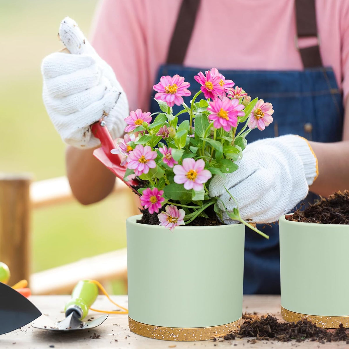 8/7/6 inch Plant Pots, 3 Pack Cylinder Flower Pots for Outdoor Indoor Plants, Decorative Plastic