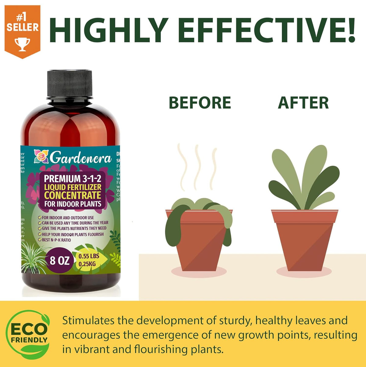 Gardenera Premium Liquid Pothos Fertilizer - 3-1-2 Concentrate for Indoor Plants and Flowers - 32oz