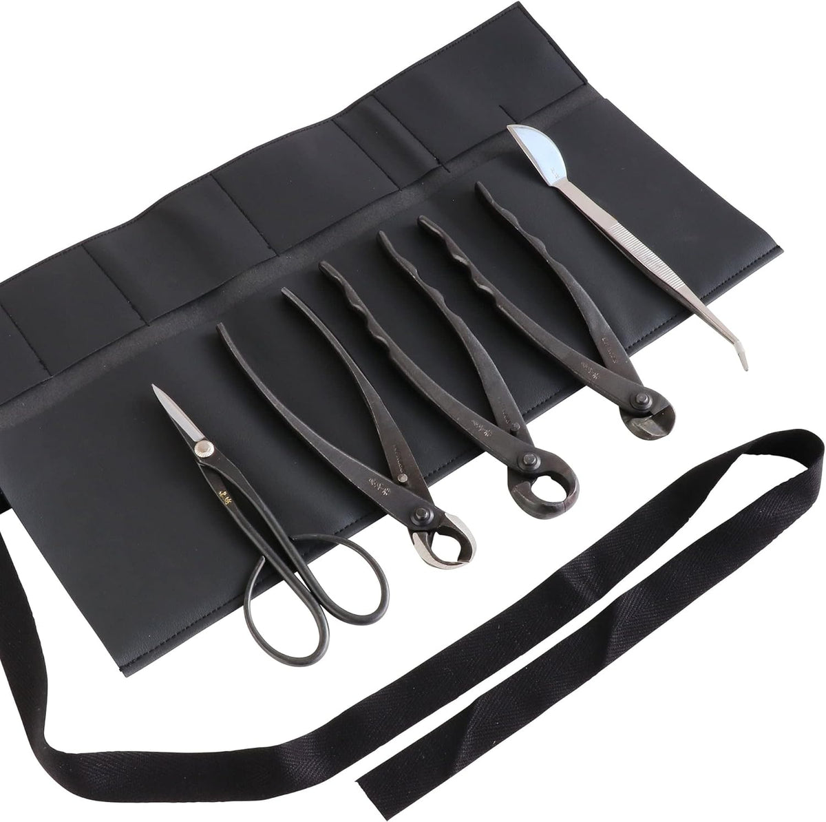 Wazakura Made in Japan 5PCS Bonsai Tool Kit with Roll Bag: Yasugi Steel Satsuki Bonsai Scissors