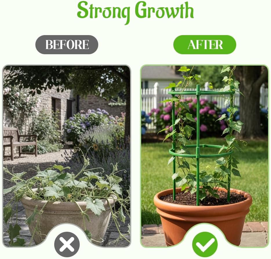 Plant Support Stakes, 2025 Upgraded Tomato Cages for Garden, Garden Flower Stakes, Round Plants