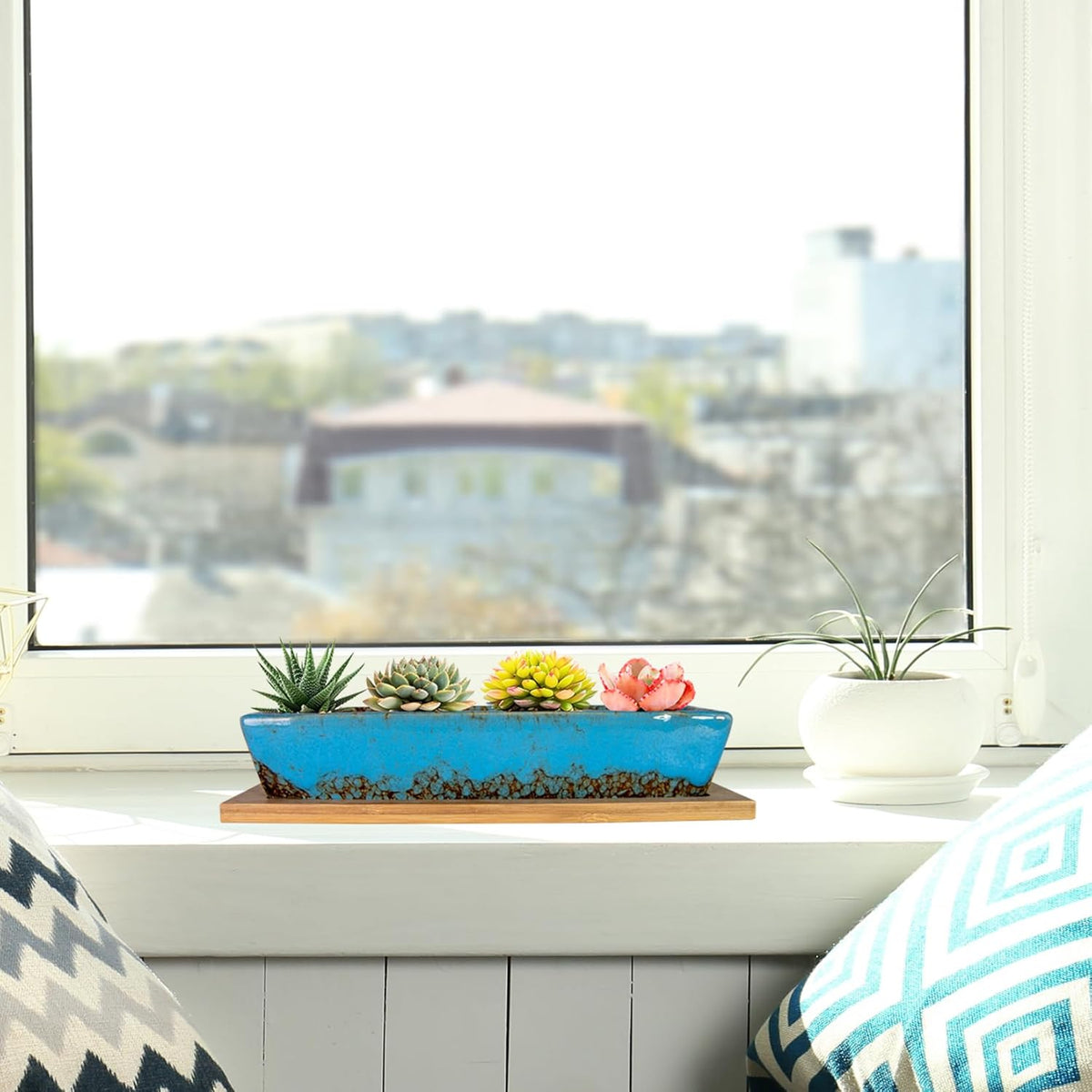 ARTKETTY Succulent Pots, 9.8 Inch Ceramic Succulent Planters with Drainage Small Bonsai Pot with