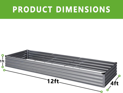 2PCS 12x4x1FT Galvanized Raised Garden Bed Kit,Vegetable Boxes-Rectangle Metal Flower Box,Large