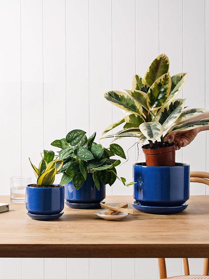 LE TAUCI Ceramic Plant Pots, 4.3+5.3+6.8 inch, Set of 3, Planters with Drainage Hole and Saucer