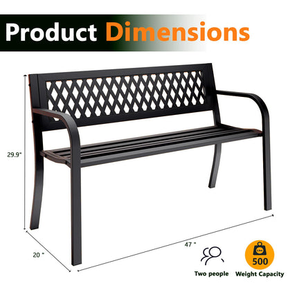MAKE CHANGES Outdoor Bench, Garden Patio Park Entryway Metal Bench with Comfortable Backrest