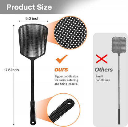 Fly Swatters-Begonia Flexible Heavy Duty Thick Fly Swatters with Bigger Paddle, Black 3 Pack