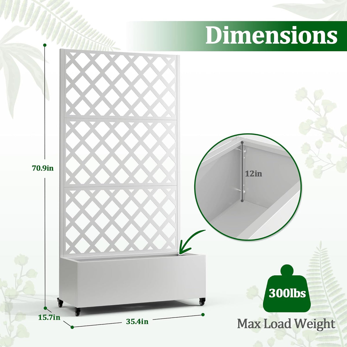 Metal Raised Garden Bed with Trellis and Wheels, 2 in 1 Trellis with Planter Box & Privacy Screen