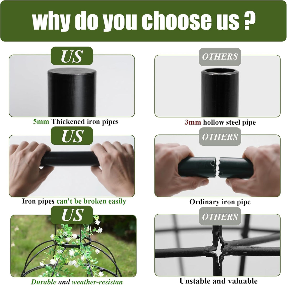 48.8"x17" Metal Obelisk Trellis for Climbing Plants | Unique Outdoor Support for Rose Bushes and