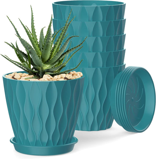 4 Inch Plant Pots, 6 Pack Indoor Flower Pots, Planters with Drainage Holes and Trays for Orchids