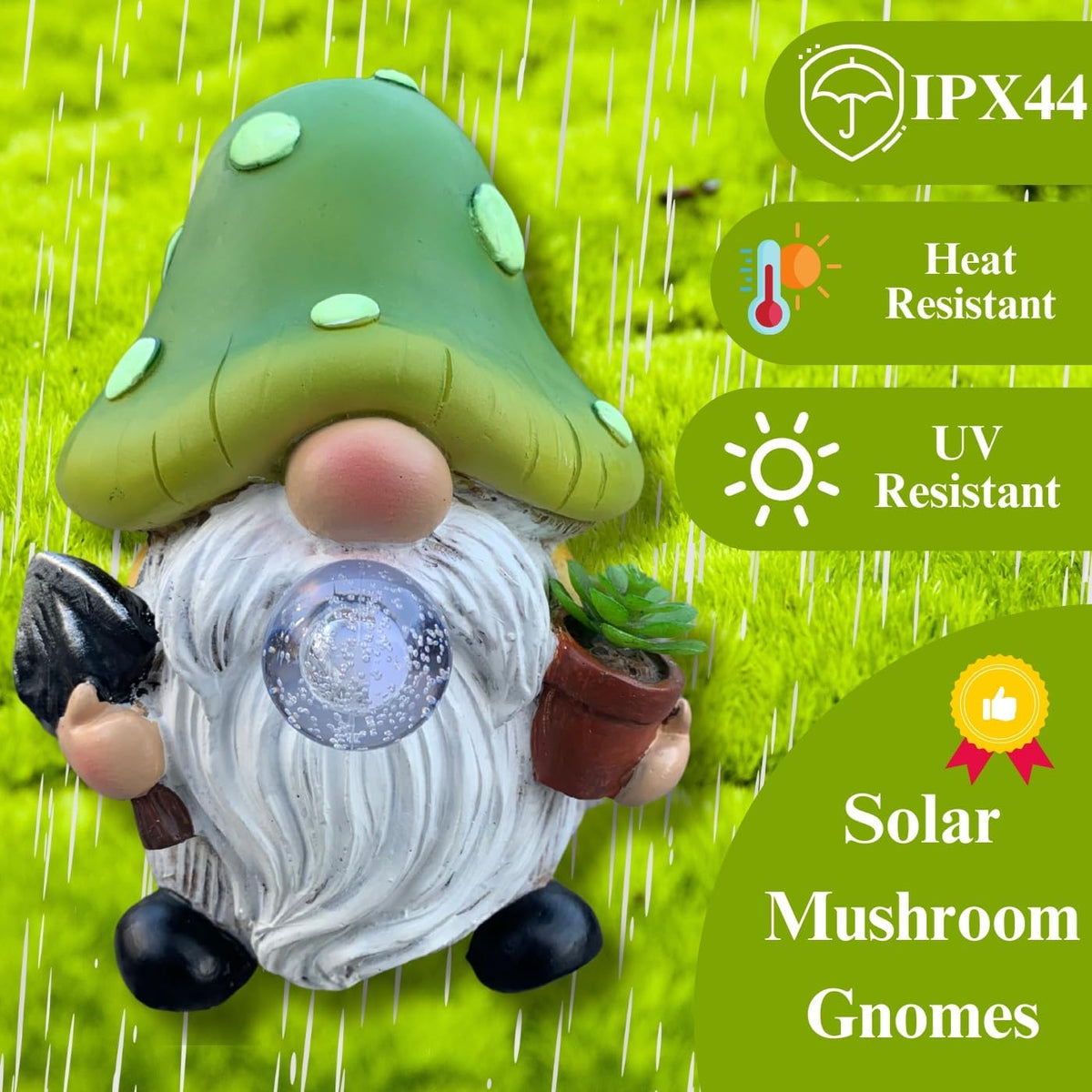 Solar Mushroom Gnomes Garden Statues Outdoor Decor with Night Glow,Cute Fairy Garden Statues for