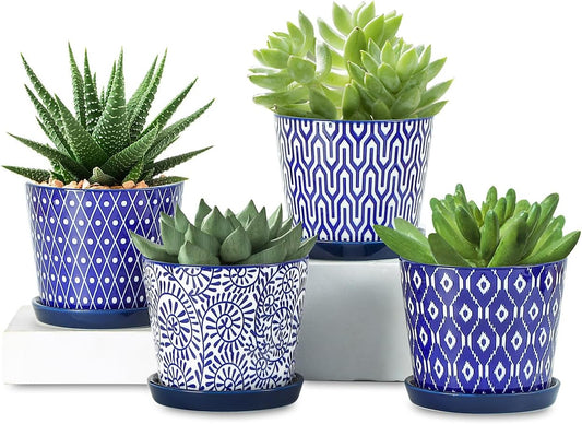 Selamica Ceramic Succulent Pots, 4.3 Inch Small Plant Pots with Drainage Holes and Saucers, Small