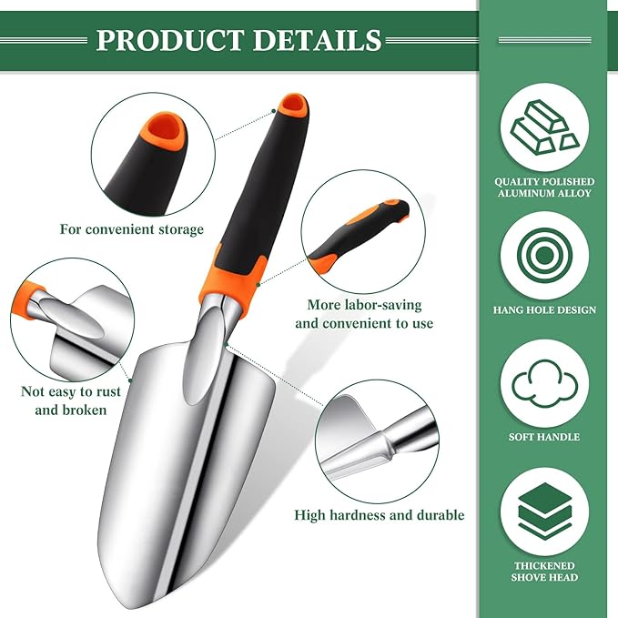 Honoson Garden Hand Trowel Transplant Trowel with Measurements Aluminum Alloy Planting Tools with