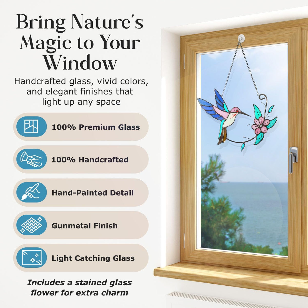 Hummingbird Stained Glass Window Hanging, Humming Bird Style, Sun Catchers Indoor Panel, Nautical