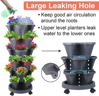 Vertical Planter, 6 Tier Stackable Strawberry Planter with Garden Tool Set, Movable Indoor/Outdoor