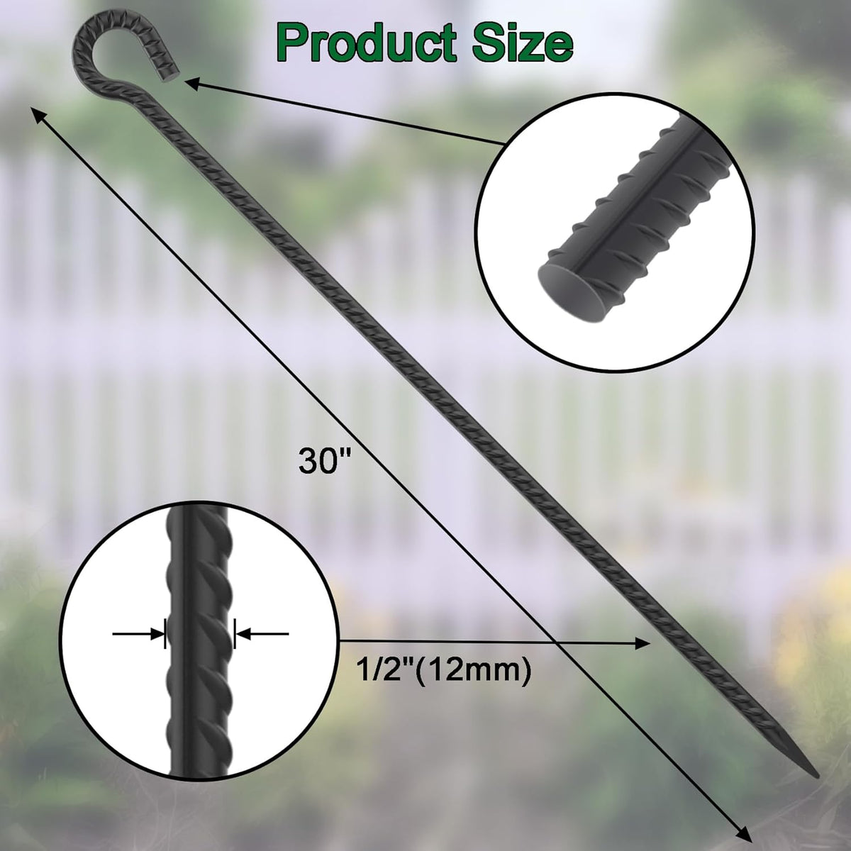 1/2 inch Rebar Stakes 36 Inches Long 6 Pack Steel Tent Anchors Heavy Duty Metal Tree Stakes and