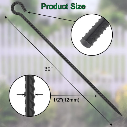 1/2 inch Rebar Stakes 36 Inches Long 6 Pack Steel Tent Anchors Heavy Duty Metal Tree Stakes and