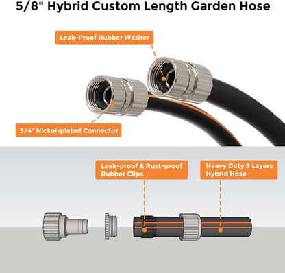 Giraffe Tools Leader Hose 5ft x 5/8", Custom Length, Heavy Duty, No Kink, Flexible, Rubber Garden