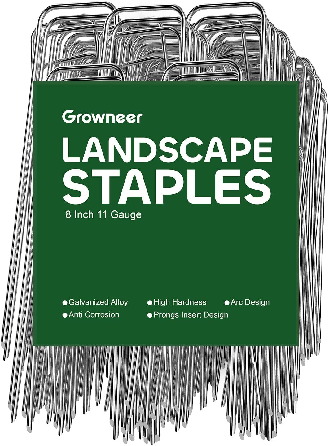 GROWNEER 8 Inch 50 Pack Landscape Staples Heavy Duty 11 Gauge Galvanized Steel Garden Stakes