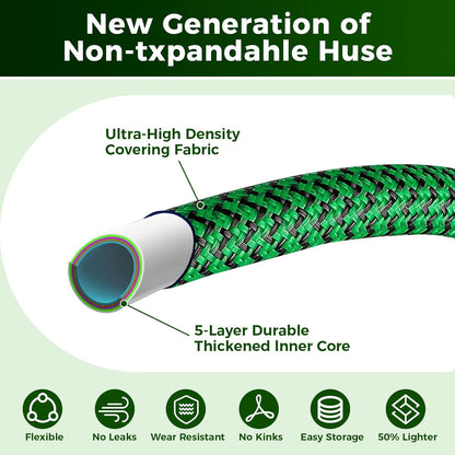 Upgraded Garden Hose 75ft, Non-Expandable Hose, Heavy Duty Kink-Resistant Flexible Water Hose with