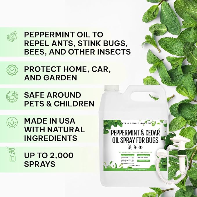 Kate's Home & Garden Peppermint Oil Spray for Bugs, Ants, Insects, Spiders, Stink Bug. Pesticide