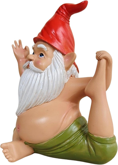 Yoga Gnome Statue, Seated Twist Pose – 6.7'' Resin Zen Garden Decor, Handcrafted Meditating Gnome