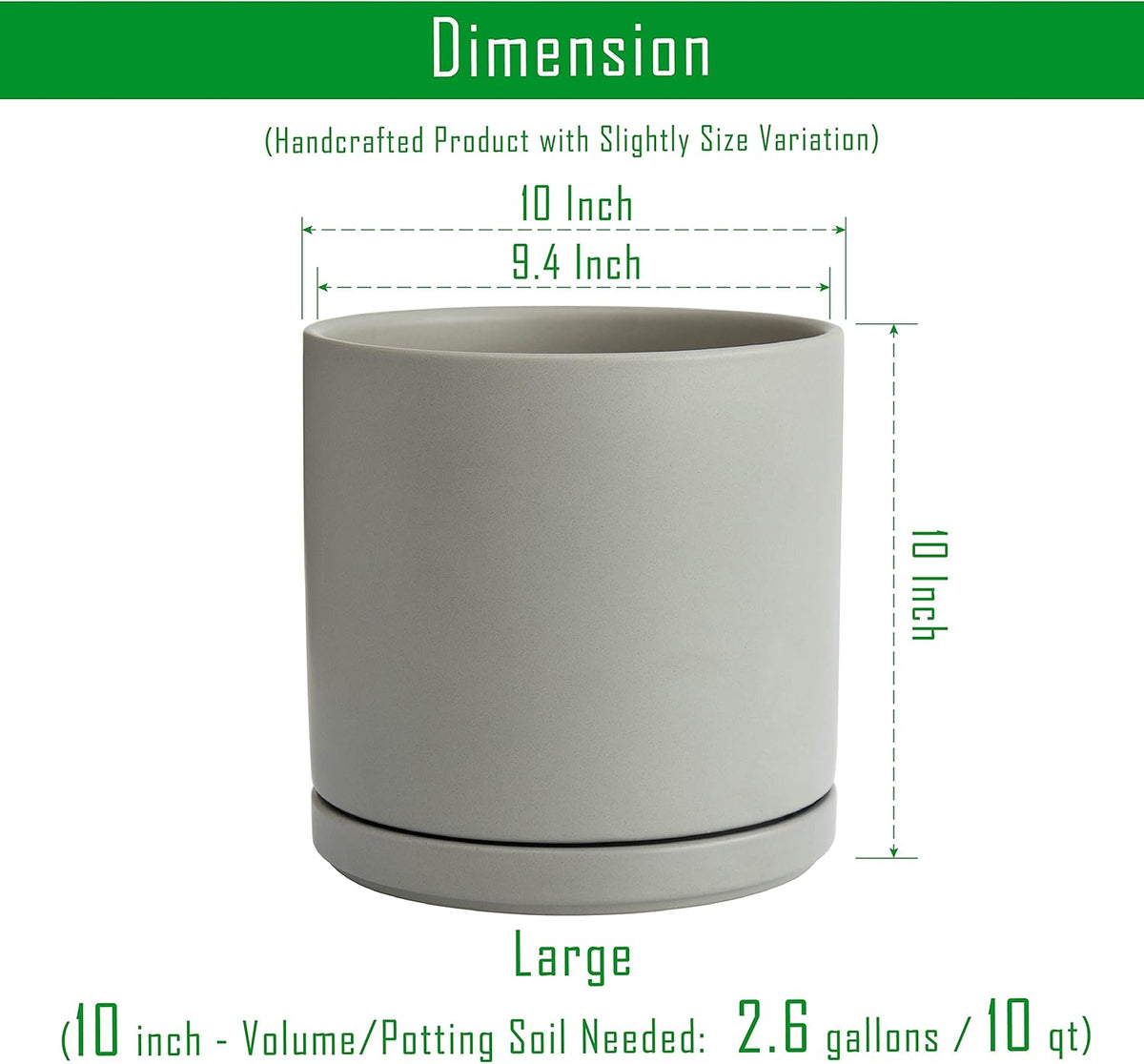 D'vine Dev Set of 2 Plants Pots, 10 Inch Ceramic Planter Pot for Plants with Drainage Hole and