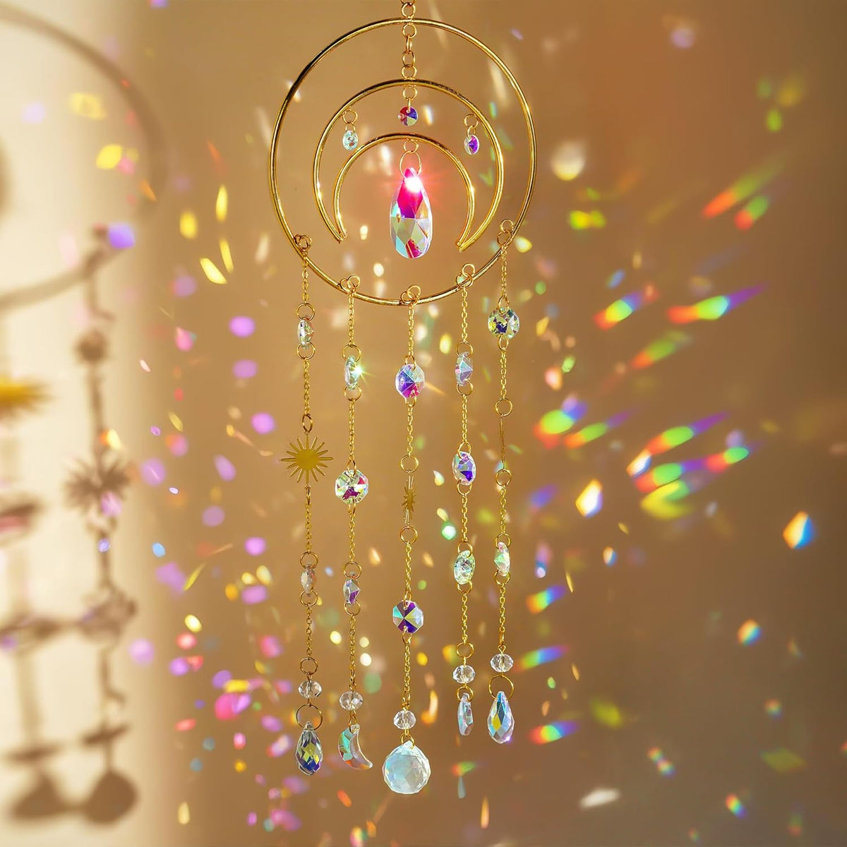 H&D HYALINE & DORA Crystal Suncatcher Moon Sun Catcher Window Suncatchers Crystal Wind Chimes for