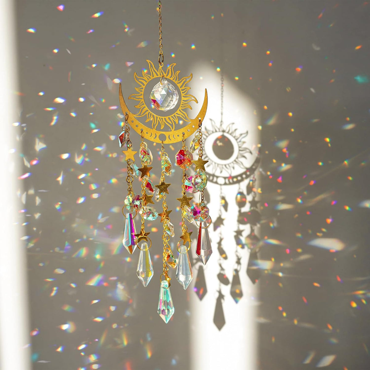 H&D HYALINE & DORA Crystal Sun Catcher Sun and Moon Suncatcher for Windows Hanging Indoor Outdoor