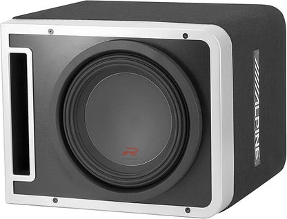 Alpine R-SB10V Pre-Loaded R-Series 10-inch Subwoofer Enclosure, Alpine R-A75M 750 Watt Mono