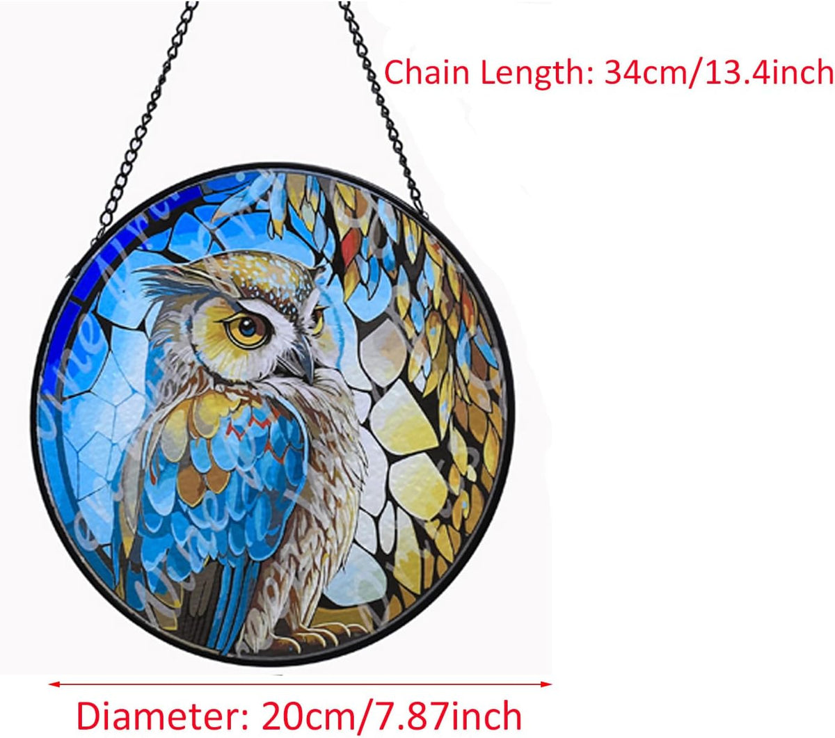 Hanging Stained Glass for Windows,20cm/7.87inch Owl Suncatcher Stained Glass Garden Hangings