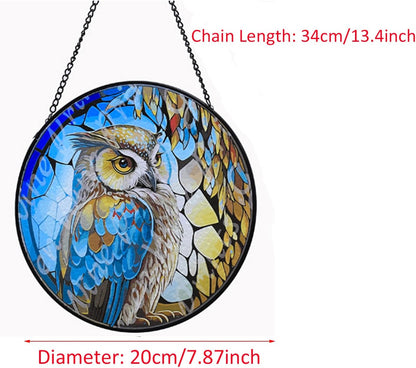 Hanging Stained Glass for Windows,20cm/7.87inch Owl Suncatcher Stained Glass Garden Hangings