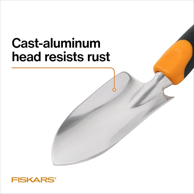 Fiskars Ergo Garden Trowel for Digging and Planting, Heavy Duty Gardening Hand Tool with Hanging