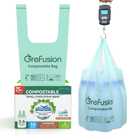 Compostable Trash Bags with handle-tie,Garbage Bags, 2.6 Gallon,Food Waste Bags,Small trash bags