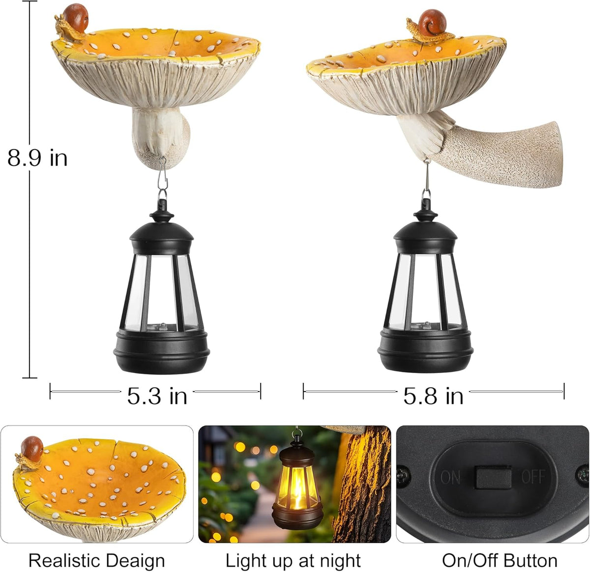 Mushroom with Snail and Lantern Cute Solar Statue Light Garden Decoration Resin Decoration Painted