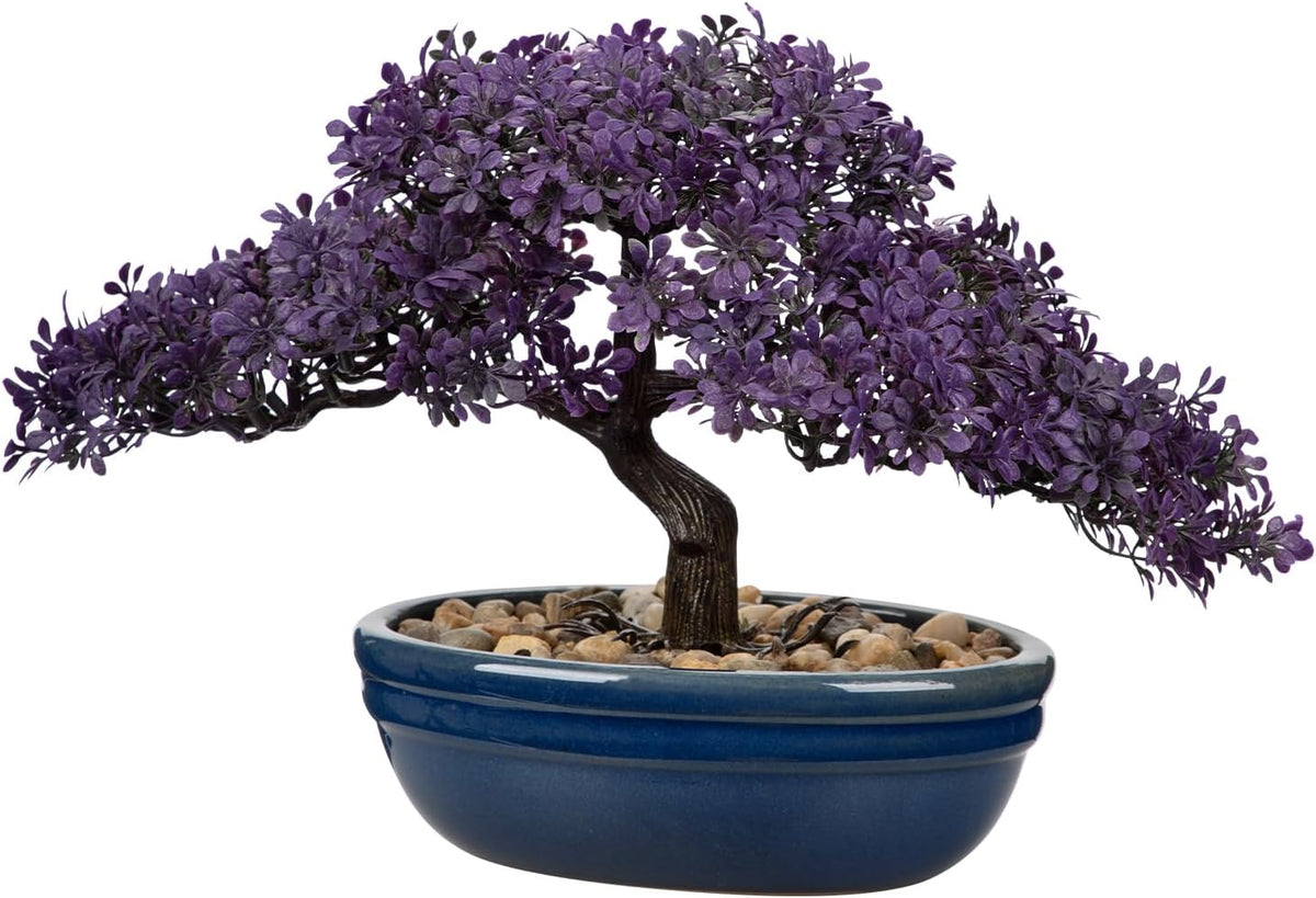 Artificial Bonsai Tree Juniper Faux Plants Indoor Fake Plants Decor with Blue Ceramic Pots for Home