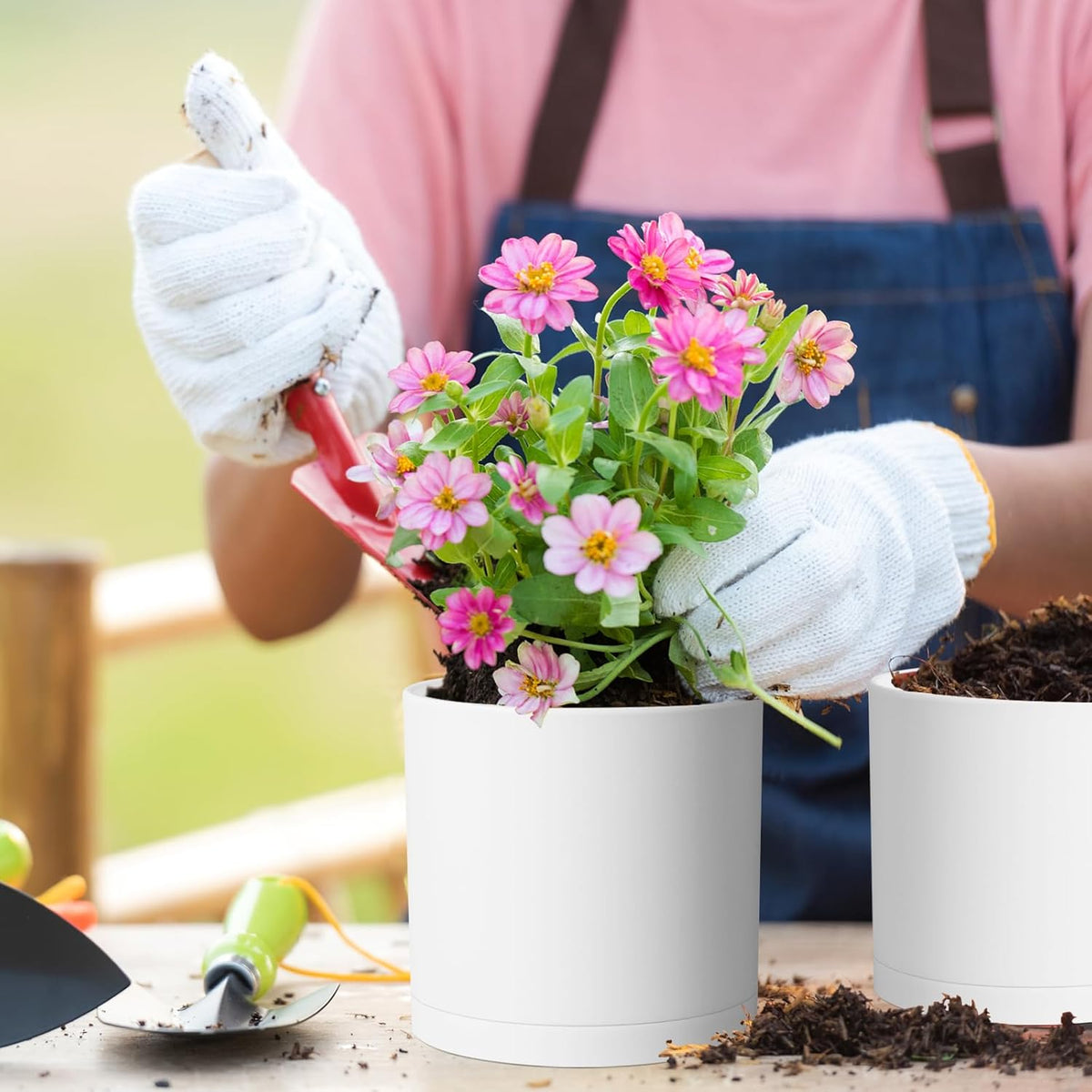8/7/6 inch Plant Pots, Set of 3 Cylinder Flower Pots for Outdoor Indoor Plants, Decorative Plastic