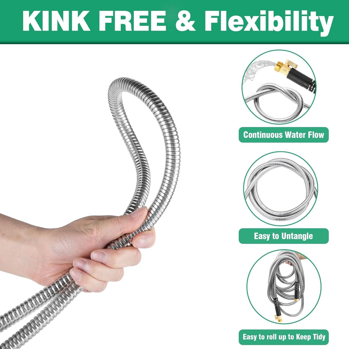 200Ft Metal Garden Hose durable stainless steel Water Hose, flexible, lightweight hose is resistant