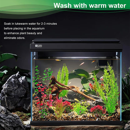 18-Piece Artificial Aquarium Plants Decorations – Large Set with Red & Green Foliage, Fish Tank