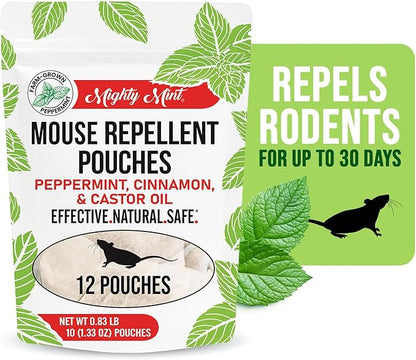 Mighty Mint Mouse Repellent Pouches – Peppermint, Castor Oil & Cinnamon Formula – Natural Indoor