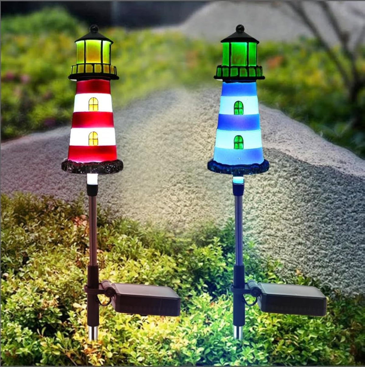 Lighthouse Outdoor Solar Lights, 2 Packs Outdoor Waterproof, Solar Trail Lights Decor Your Garden