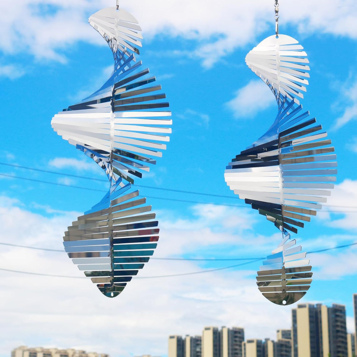 Hanging Wind Spinners,3D Spiral Highly Reflective Stainless Steel Metal Wind Spinner Outdoor Garden