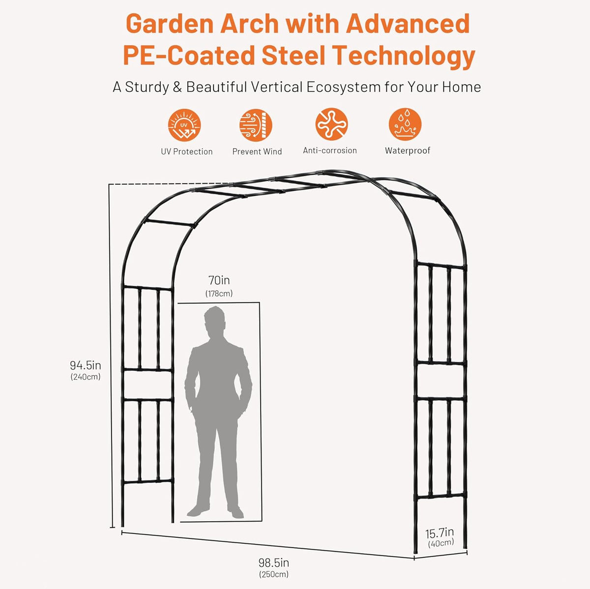 Garden Arch, 98.5’’x94.5’’ Arbor Trellis, Garden Arch Trellis for Climbing Plants Outdoor, Arbor