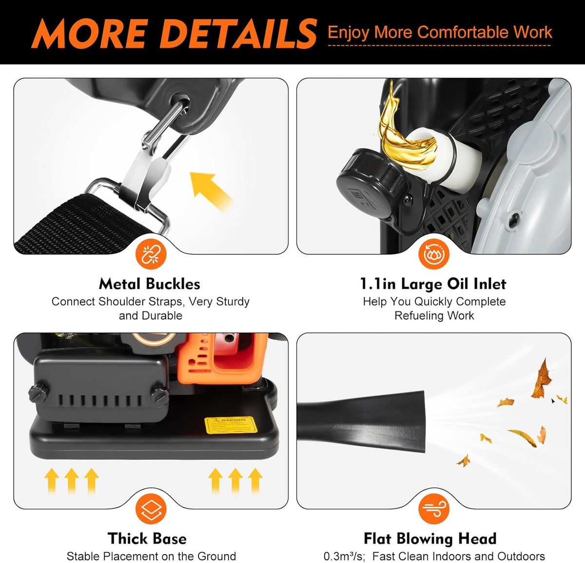 63CC Backpack Gas Powered Leaf Blower, Commercial 2.7kW 850CFM 4.3HP 2-Stroke Powerful Lightweight