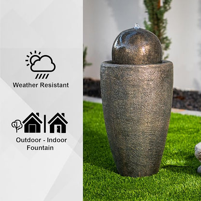 XBrand 25.98" H Round Stone Indoor/Outdoor Modern Stone Textured Sphere Water Fountain w/LED