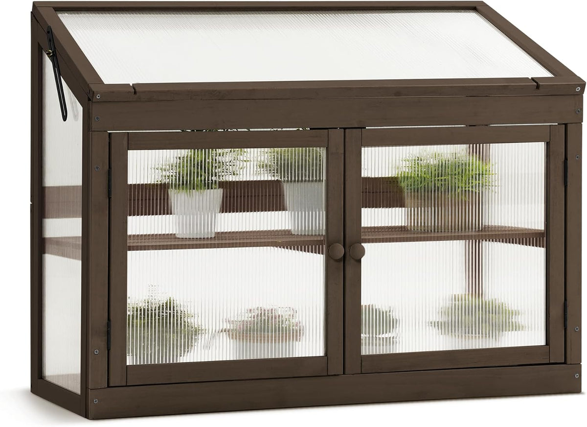 MCombo 2-Tier Wooden Cold Frame Garden Greenhouse Raised Flower Planter Shelf Bed Protection